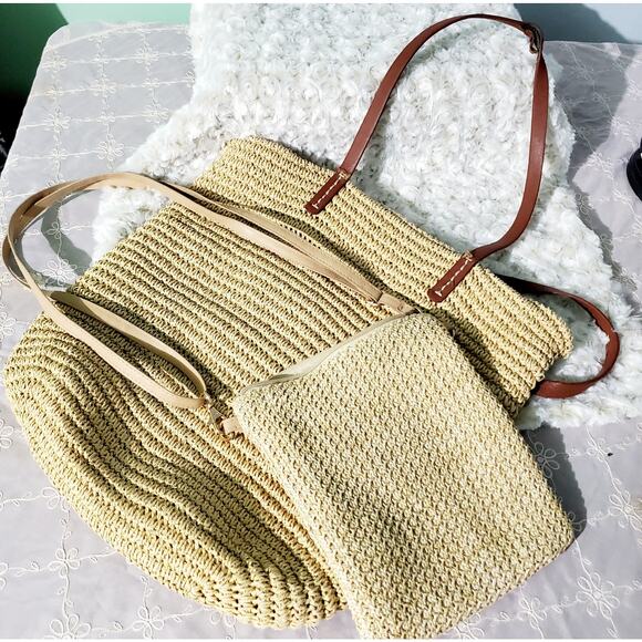 GAP Large Straw Bag with Bonus Mini Purse Beachy Vacation Back-to-School Boho - Picture 1 of 6